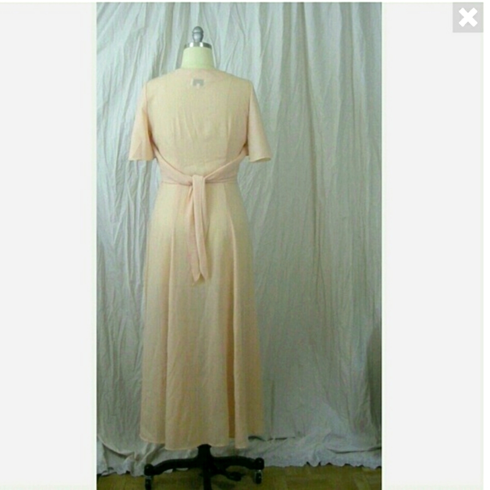 1980-90's sheer/ flesh and peach dress/ tie back - Picture 2 of 5